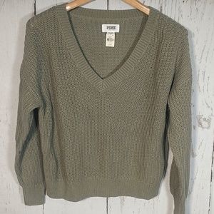 VS PINK V-Neck Cable Knit Boyfriend Sweater L NWT